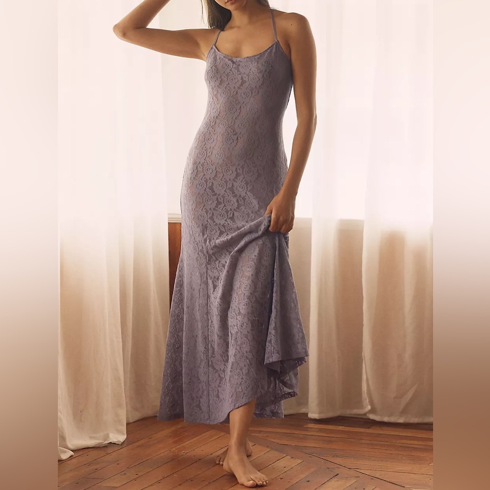 Anthropologie Lace Godet Maxi Slip Dress